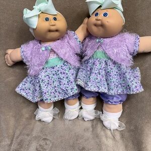 Vintage Cabbage Patch kid girl doll twins 16 inch bald blue eyes CPK dress